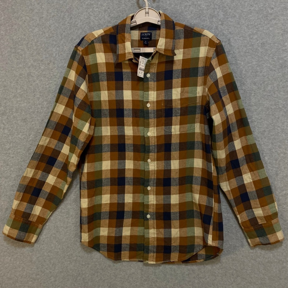 J‎ CREW Flannel Shirt Mens Small Multicolor Plaid 100% Cotton Long Sleeve NWT
